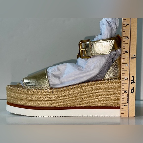 SEE BY CHLOE Lamb Glyn Platform Espadrille Size 10 Light Gold *NEW - Picture 5 of 12